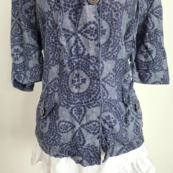 Vintage Boho Linen Medallion Print Jacket Size 14 Blue Y2K Artsy Indie Coastal - Picture 5 of 16